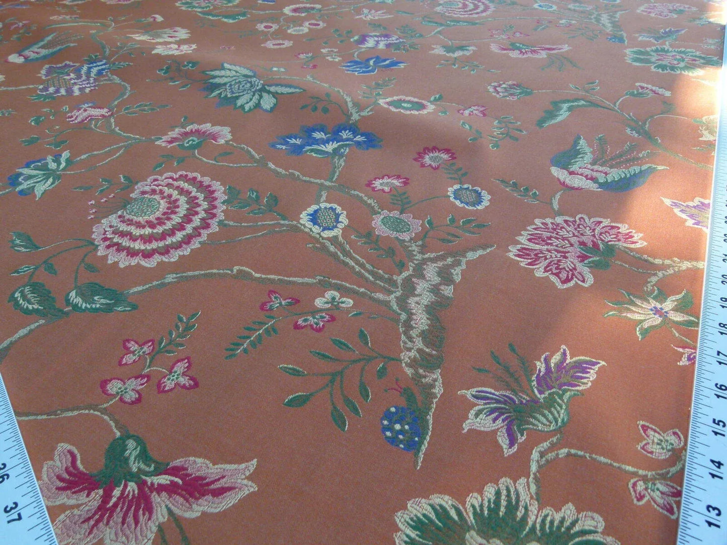 Scalamandre Utopian Garden Grey Watkins Salmon Pink Renaissance Floral &amp; Fruits Butterfly Snail Old World Weavers Flower Lampas MSRP USD 408/y