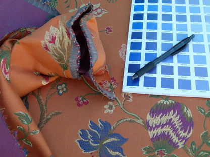 Scalamandre Utopian Garden Grey Watkins Salmon Pink Renaissance Floral &amp; Fruits Butterfly Snail Old World Weavers Flower Lampas MSRP USD 408/y