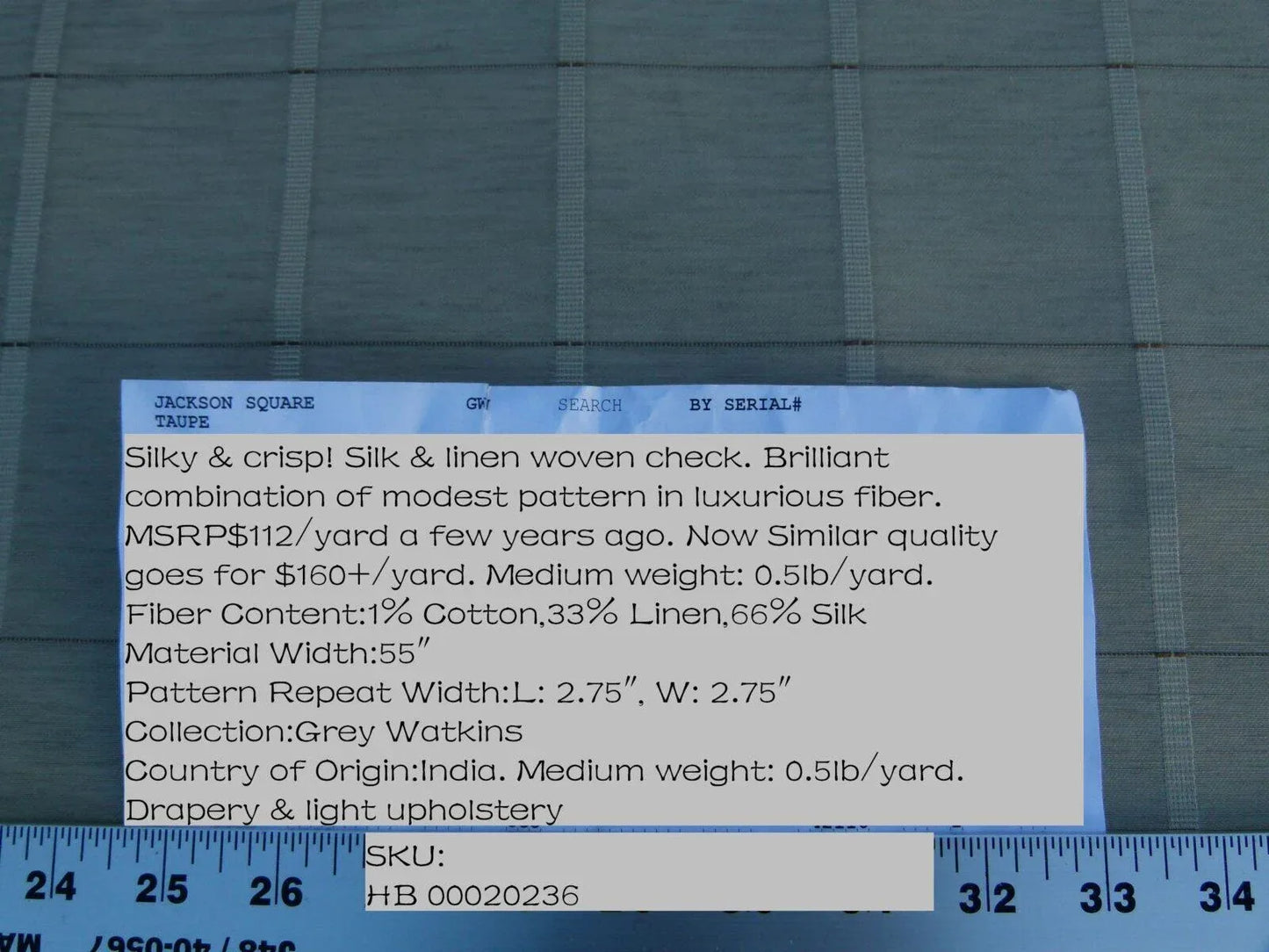 Scalamandre Jackson Square Taupe Beige Watkins Silk Linen Plaid MSRP USD 112/Y