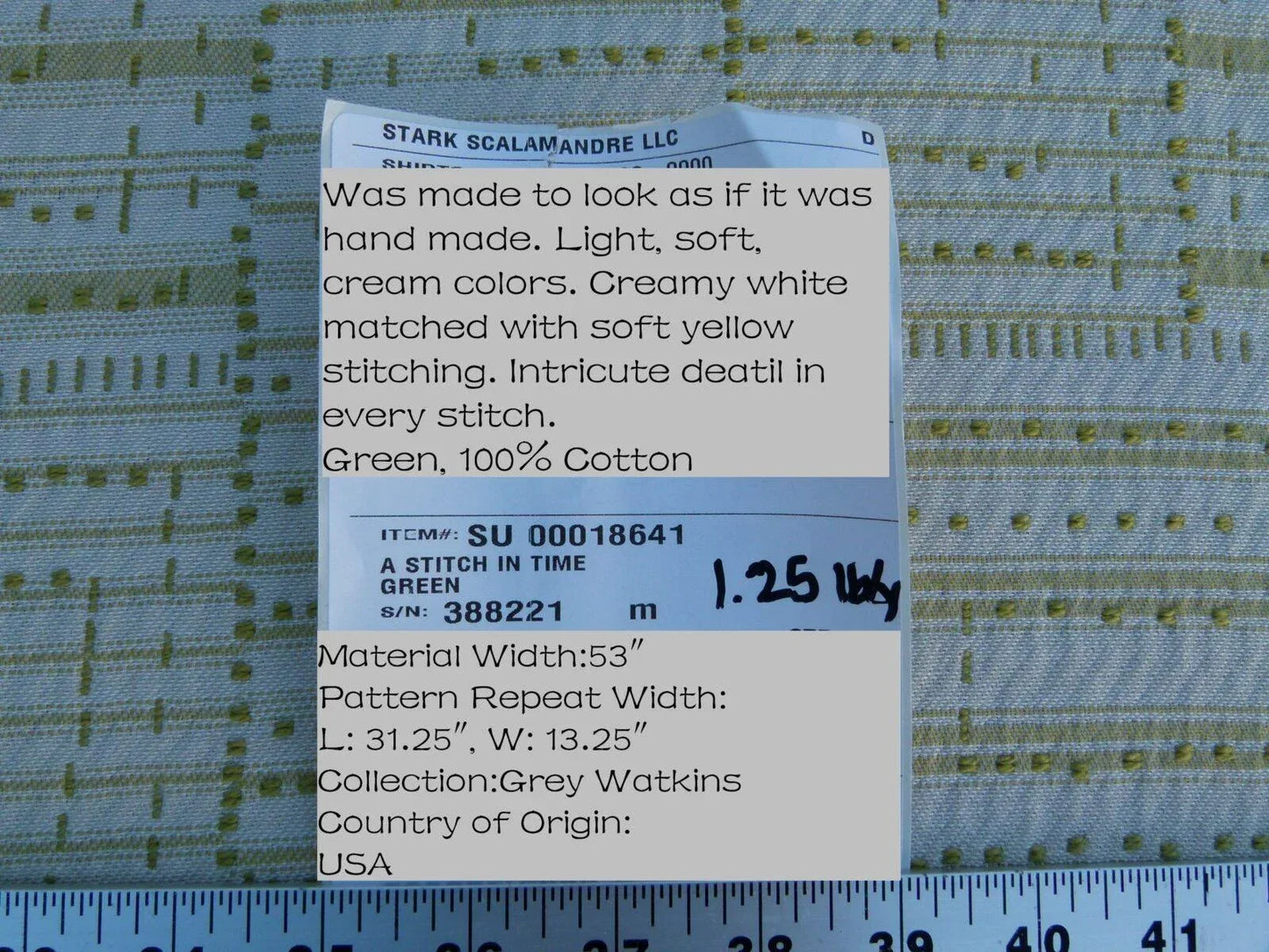 Scalamandre "a Stitch In Time" Green  Old World Weavers Arts &amp; Crafts Cotton Green Trompe-l'œil