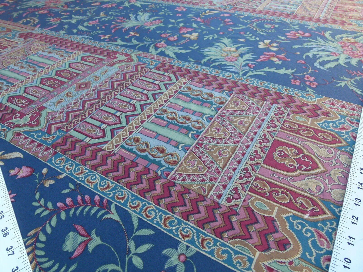 Scalamandre Sultanabad Fonthill Black Turkish Print Blue Old World Weavers MSRP USD 204/Y