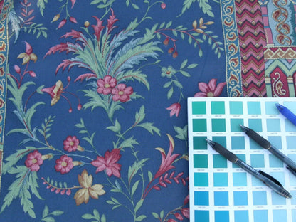 Scalamandre Sultanabad Fonthill Black Turkish Print Blue Old World Weavers MSRP USD 204/Y