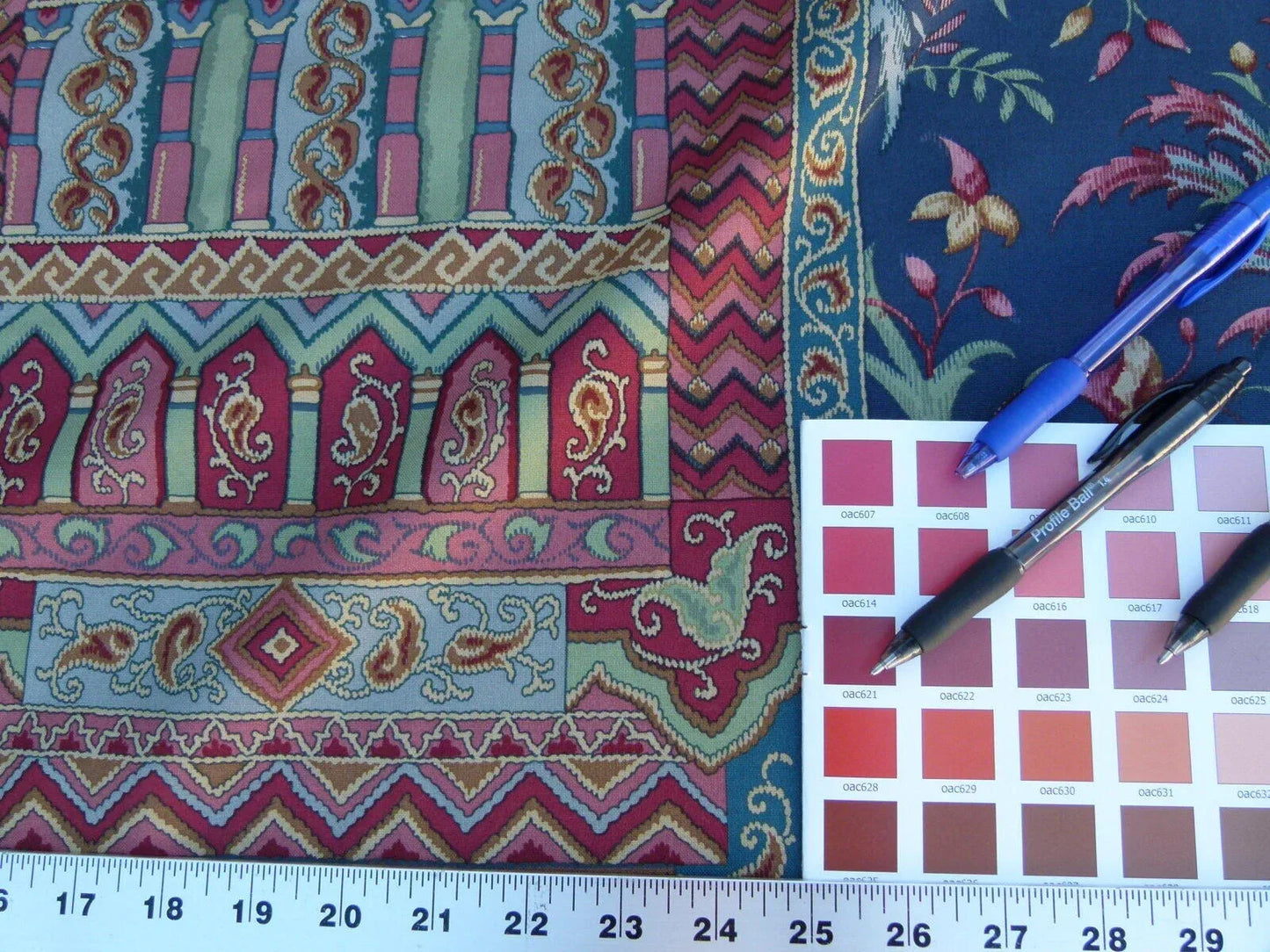 Scalamandre Sultanabad Fonthill Black Turkish Print Blue Old World Weavers MSRP USD 204/Y