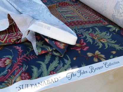 Scalamandre Sultanabad Fonthill Black Turkish Print Blue Old World Weavers MSRP USD 204/Y