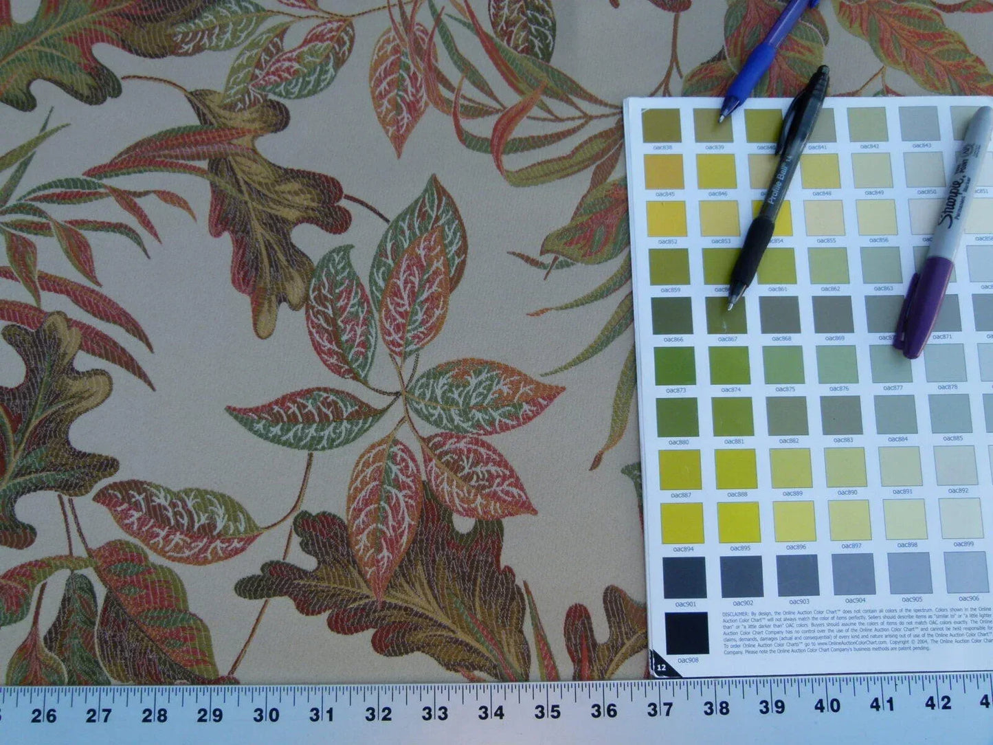 Scalamandre Old World Weavers Foliage Autumn Tropical Leaves Spectacular Lampas Orange Red Gold MSRP USD 296/Y