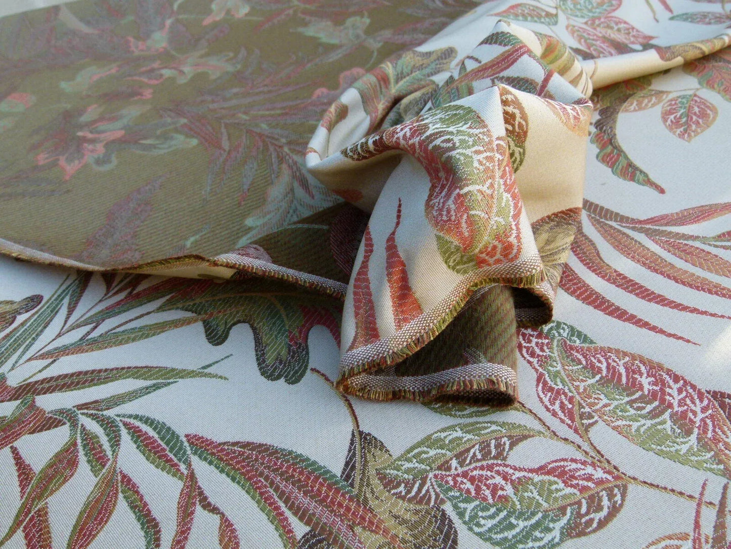 Scalamandre Old World Weavers Foliage Autumn Tropical Leaves Spectacular Lampas Orange Red Gold MSRP USD 296/Y