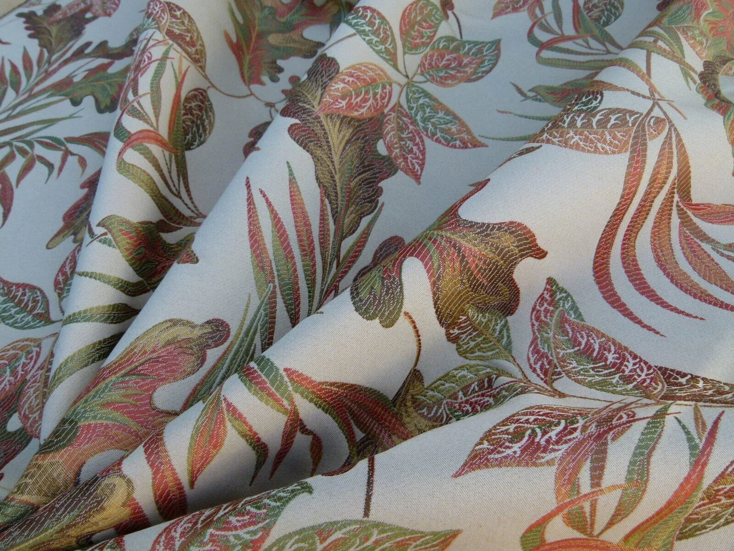 Scalamandre Old World Weavers Foliage Autumn Tropical Leaves Spectacular Lampas Orange Red Gold MSRP USD 296/Y