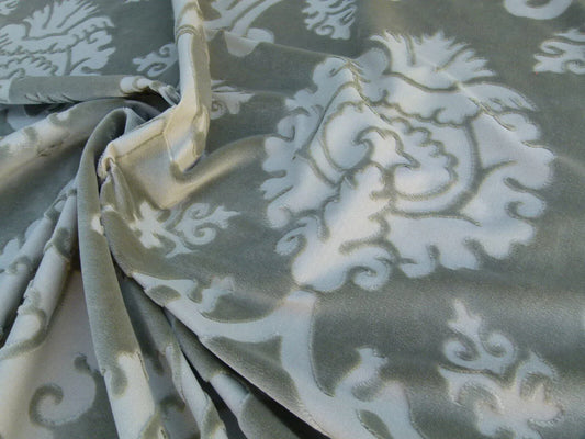 By Yard Scalamandre Fonthilll Velours Savoie Grey Cloud Gray Cut Velvet 100% Cotton Old World Weavers MSRP USD 304/Y