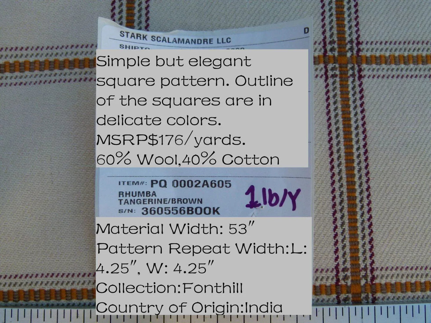 Scalamandre Rhumba Fonthill Tangerine/brown Heavy Wool Cotton Plaid Old World Weavers MSRP USD 264/Y