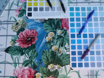 By Yard Scalamandre Eugenie Multi On Blue Chintz Tromp D’oeil Satin Sache Rose Garland MSRP USD 288/Yd