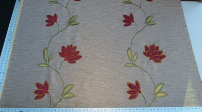 Scalamandre Less Is More Bronze Embroidery Vine Flower Red Gold Green MSRP USD 135/y