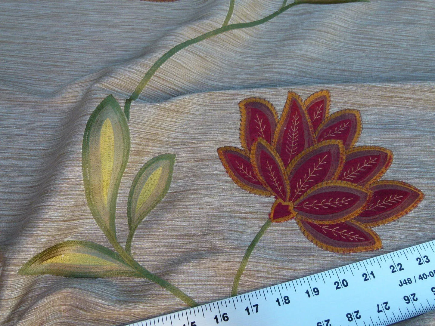 Scalamandre Less Is More Bronze Embroidery Vine Flower Red Gold Green MSRP USD 135/y