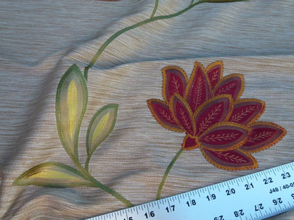 Scalamandre Less Is More Bronze Embroidery Vine Flower Red Gold Green MSRP USD 135/y