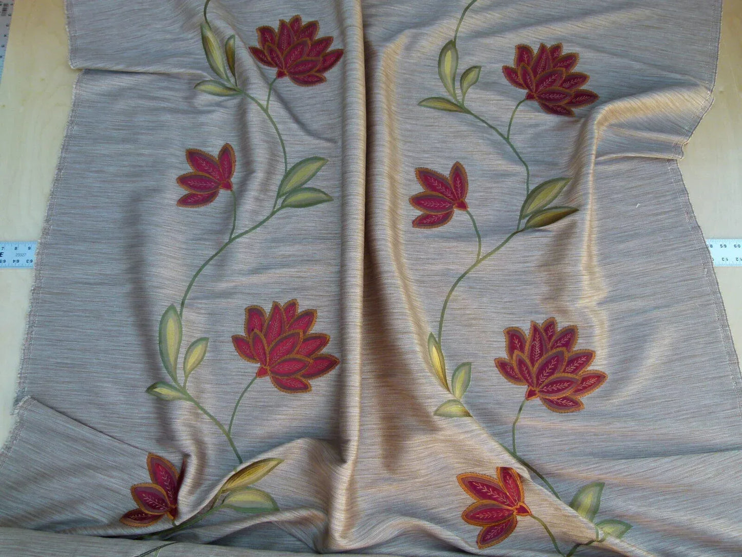 Scalamandre Less Is More Bronze Embroidery Vine Flower Red Gold Green MSRP USD 135/y