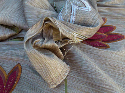 Scalamandre Less Is More Bronze Embroidery Vine Flower Red Gold Green MSRP USD 135/y