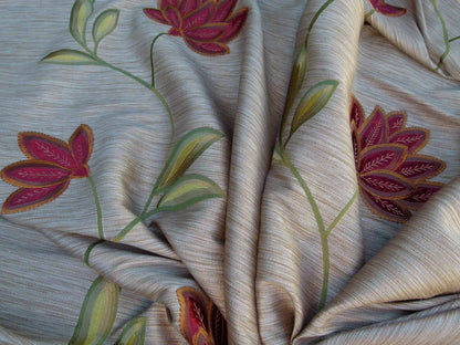 Scalamandre Less Is More Bronze Embroidery Vine Flower Red Gold Green MSRP USD 135/y