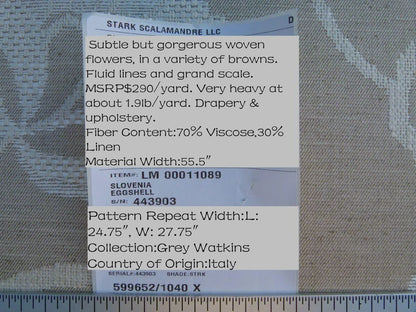 Scalamandre Slovenia Grey Watkins Eggshell Big Flower Chenille Heavy! Old World Weavers MSRP USD 290/Y