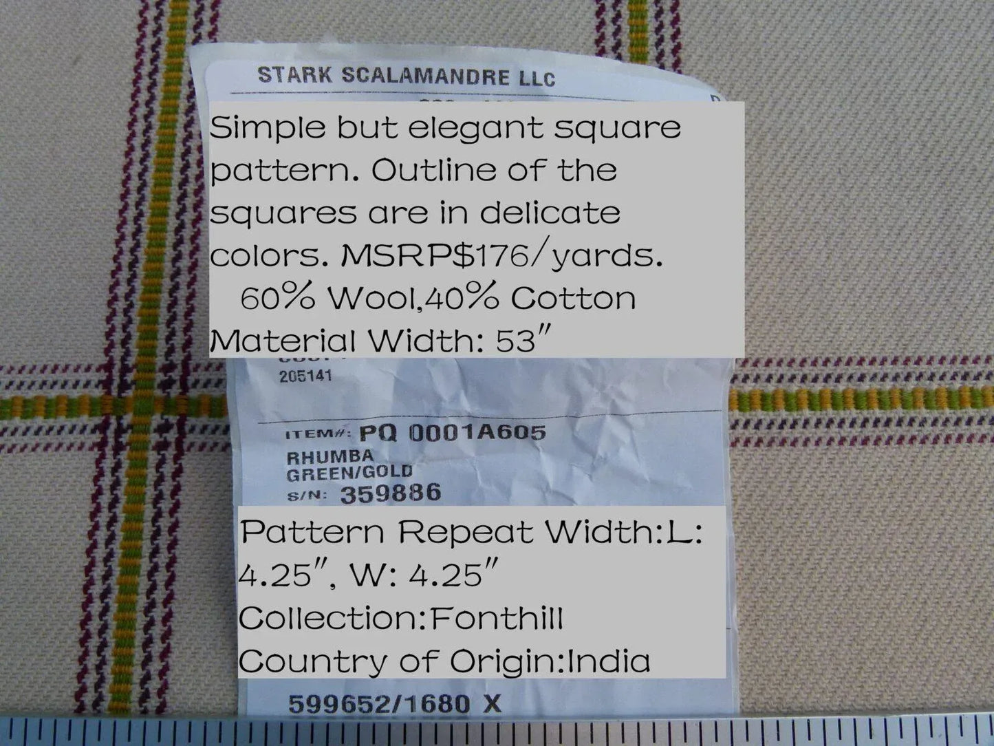 Scalamandre Rhumba Fonthill Green Gold Purple Heavy Wool Cotton Plaid Old World Weavers MSRP USD 264/Y