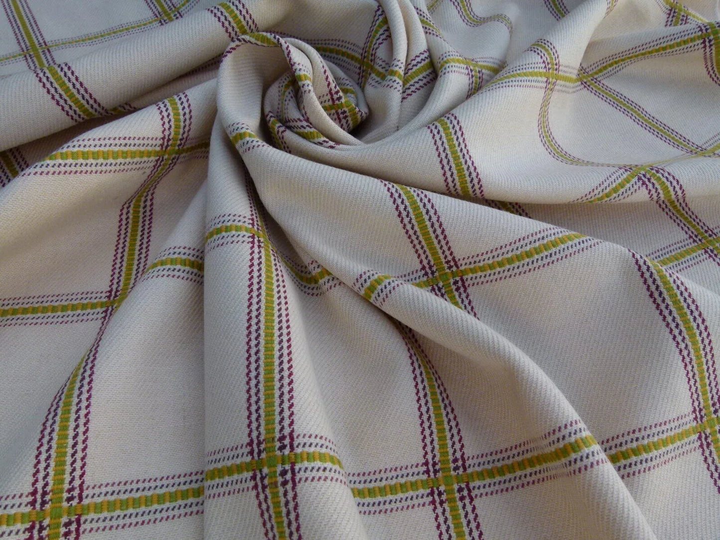 Scalamandre Rhumba Fonthill Green Gold Purple Heavy Wool Cotton Plaid Old World Weavers MSRP USD 264/Y