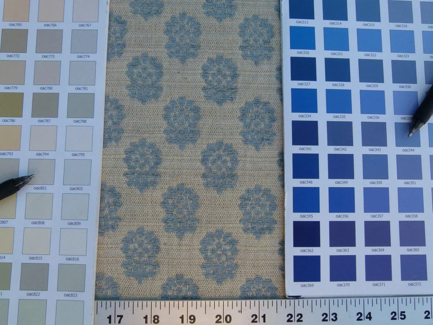 Scalamandre Fez Blue Mini Flowers Tree Crest Cotton Linen Chenille Fonthill Old World Weavers MSRP USD 208/Y