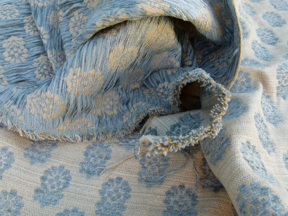 Scalamandre Fez Blue Mini Flowers Tree Crest Cotton Linen Chenille Fonthill Old World Weavers MSRP USD 208/Y
