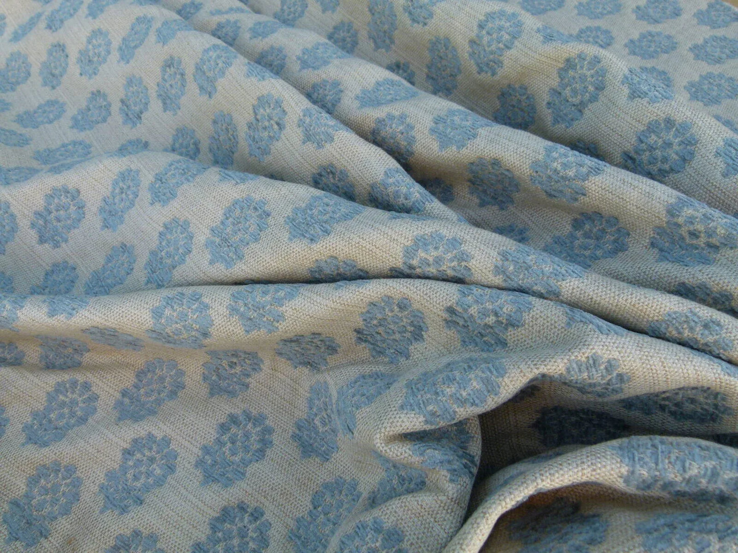 Scalamandre Fez Blue Mini Flowers Tree Crest Cotton Linen Chenille Fonthill Old World Weavers MSRP USD 208/Y
