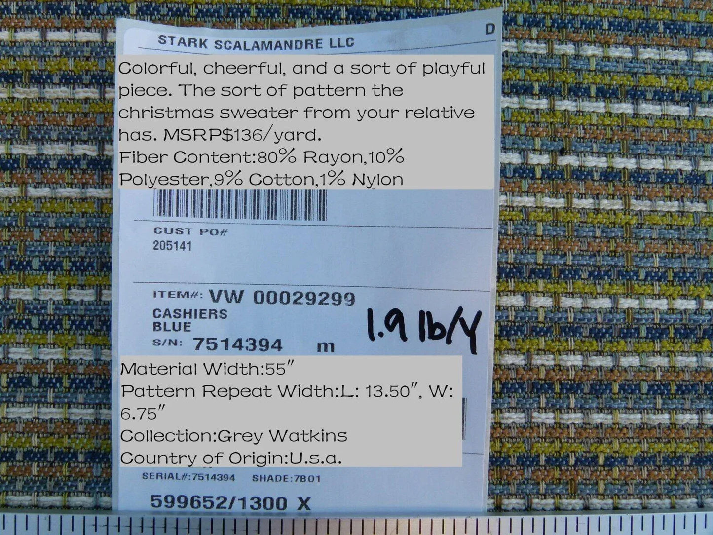 Scalamandre Cashiers Blue Mini Texture Rayon Cotton Thick! Old World Weavers MSRP USD 136/Y