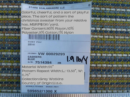 Scalamandre Cashiers Blue Mini Texture Rayon Cotton Thick! Old World Weavers MSRP USD 136/Y