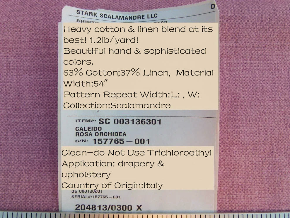 Scalamandre Caleido Rosa Orchidea Pink Orchid Old World Weavers Cotton Linen Heavy MSRP USD 120/y