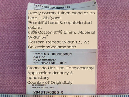 Scalamandre Caleido Rosa Orchidea Pink Orchid Old World Weavers Cotton Linen Heavy MSRP USD 120/y