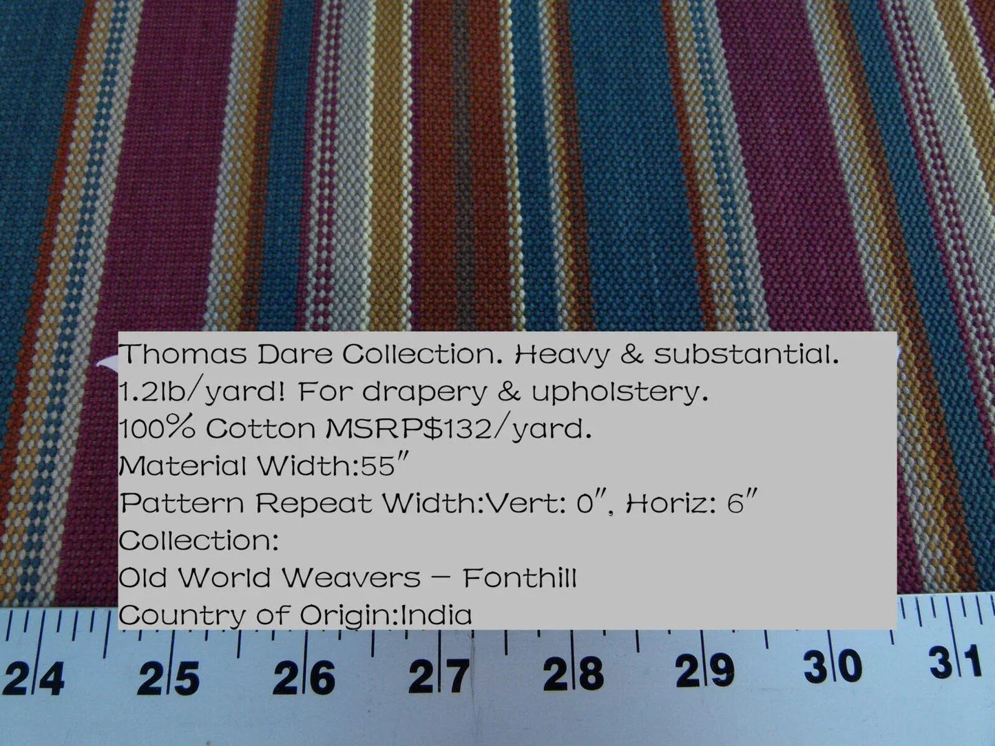 Scalamandre Wyke Ruby/Multi Old World Weavers Cotton Stripe MSRP USD 132/Y