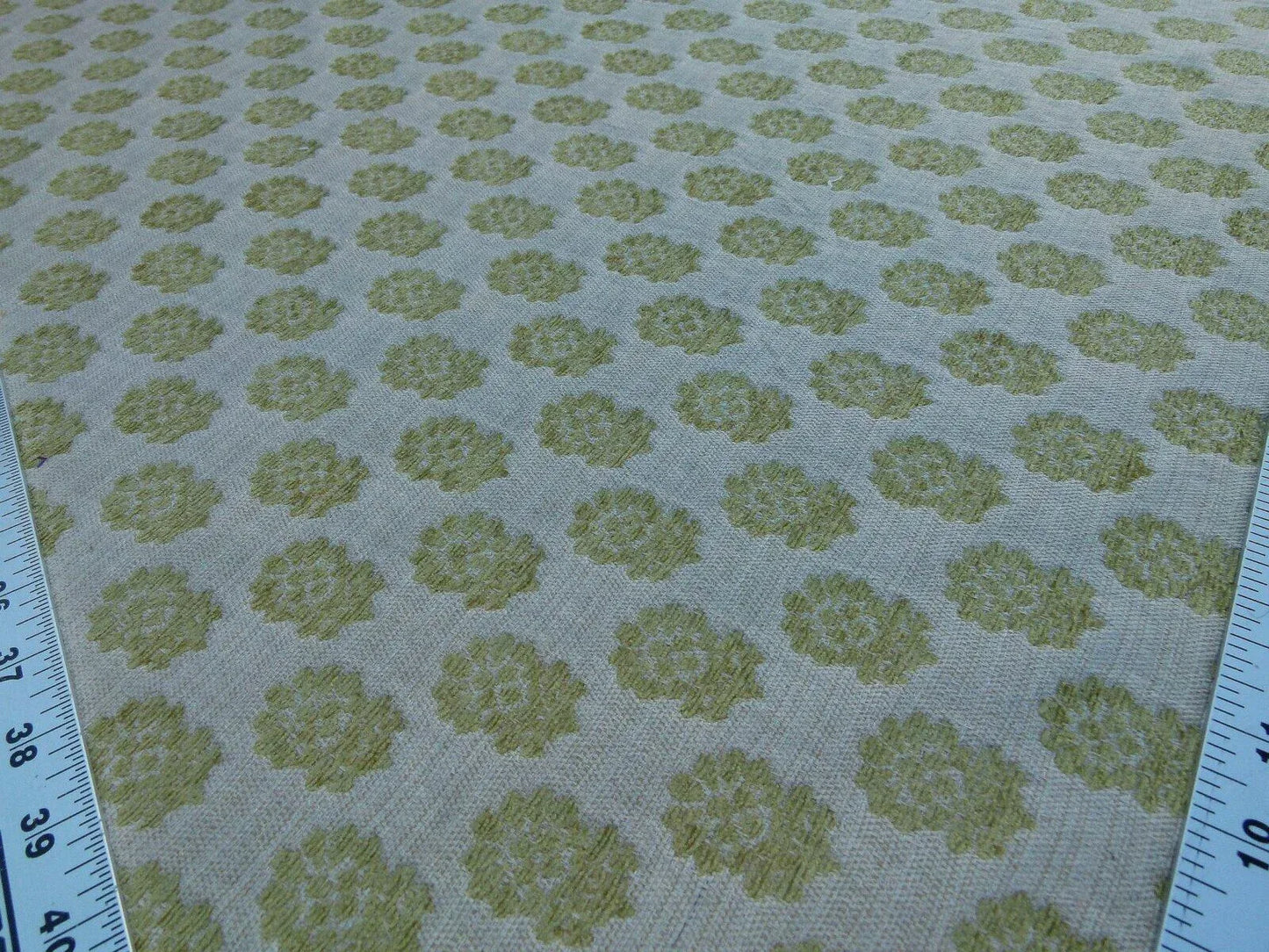 Scalamandre Fez Moss Green Mini Flowers Tree Crest Cotton Linen Chenille Fonthill Old World Weavers MSRP USD 208/Y