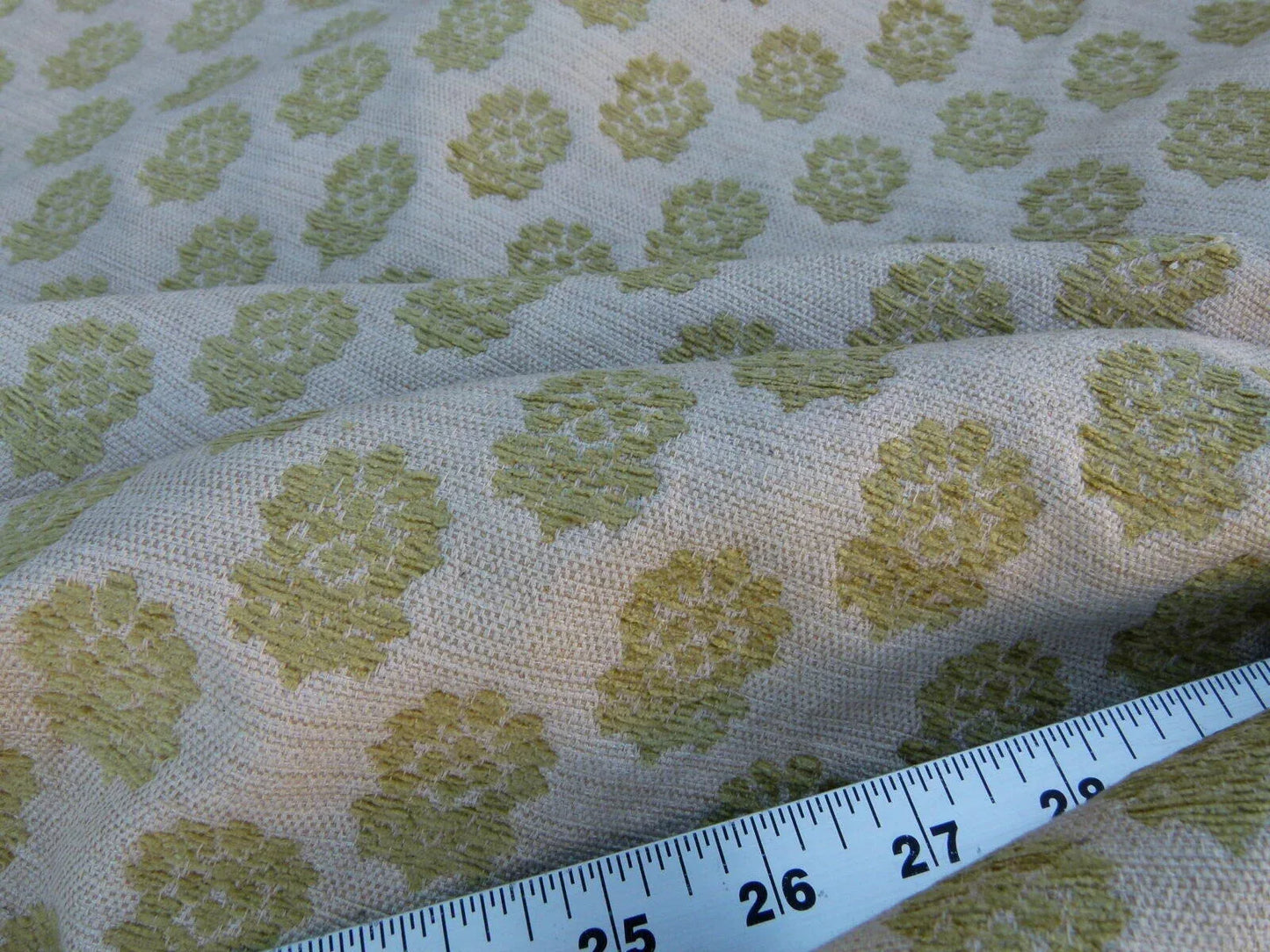 Scalamandre Fez Moss Green Mini Flowers Tree Crest Cotton Linen Chenille Fonthill Old World Weavers MSRP USD 208/Y