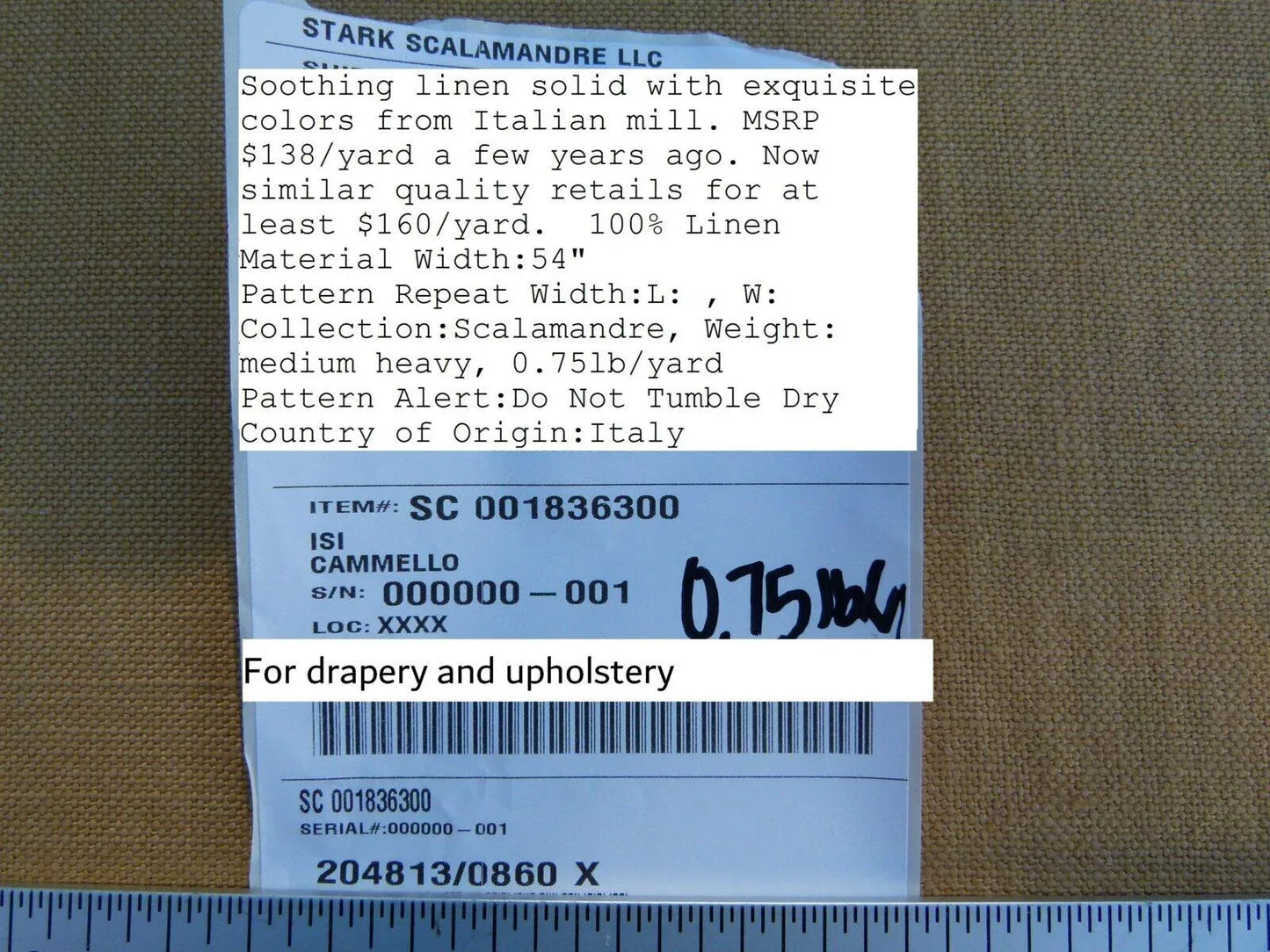 Scalamandre Isi Cammello Camel Brown Golden 100% Linen MSRP USD 138/yd Old World Weavers