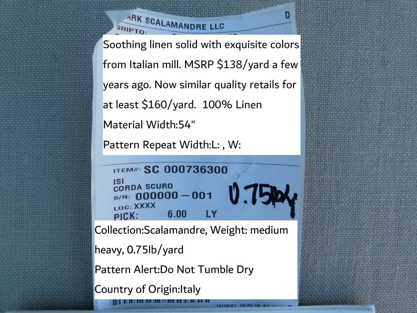 Scalamandre Isi Corda Scuro Dark Rope Beige100% Linen MSRP USD 138/yd Old World Weavers