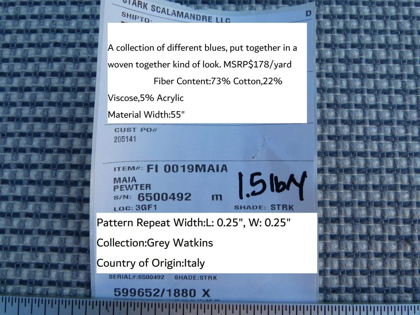 Scalamandre Maia Grey Watkins Pewter Silver Blue Chenille MSRP USD 178/yard