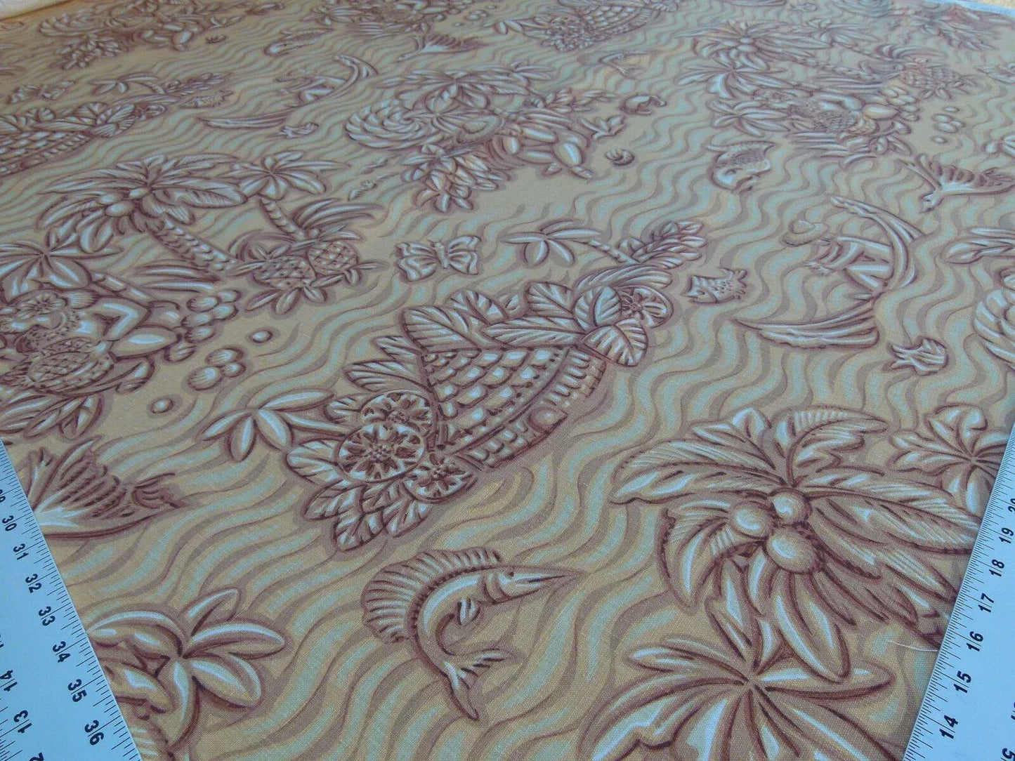 By Yd Scalamandre Sweet Leilani Mango Orange Red Linen Hawaii Grey Watkins MSRP USD 96/Y