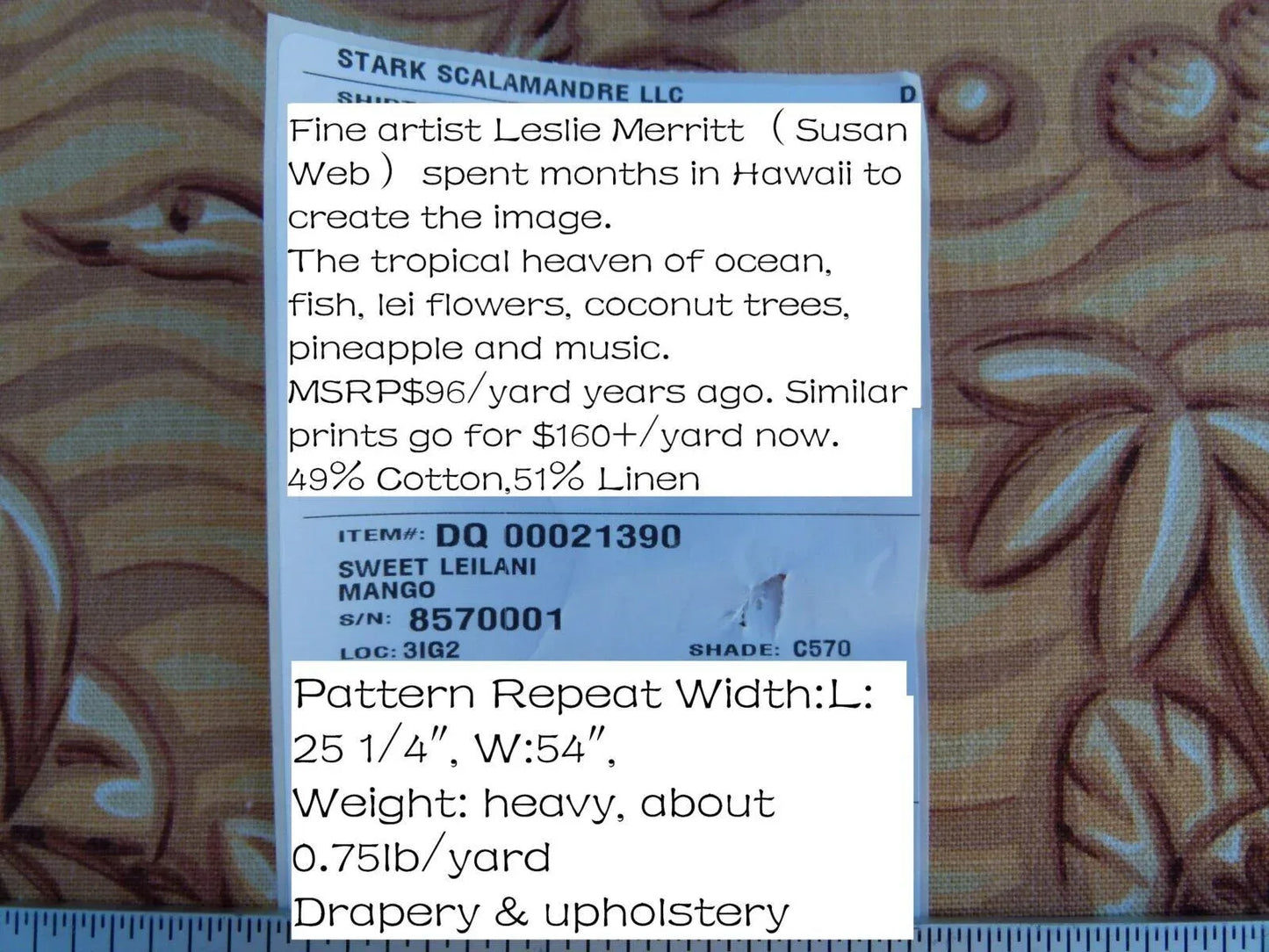 By Yd Scalamandre Sweet Leilani Mango Orange Red Linen Hawaii Grey Watkins MSRP USD 96/Y