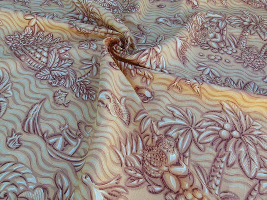 By Yd Scalamandre Sweet Leilani Mango Orange Red Linen Hawaii Grey Watkins MSRP USD 96/Y