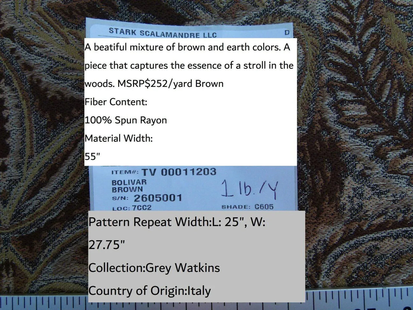 Scalamandre Bolivar Brown Latin American Archeology Grey Watkins Brown Gold MSRP USD 252/Y