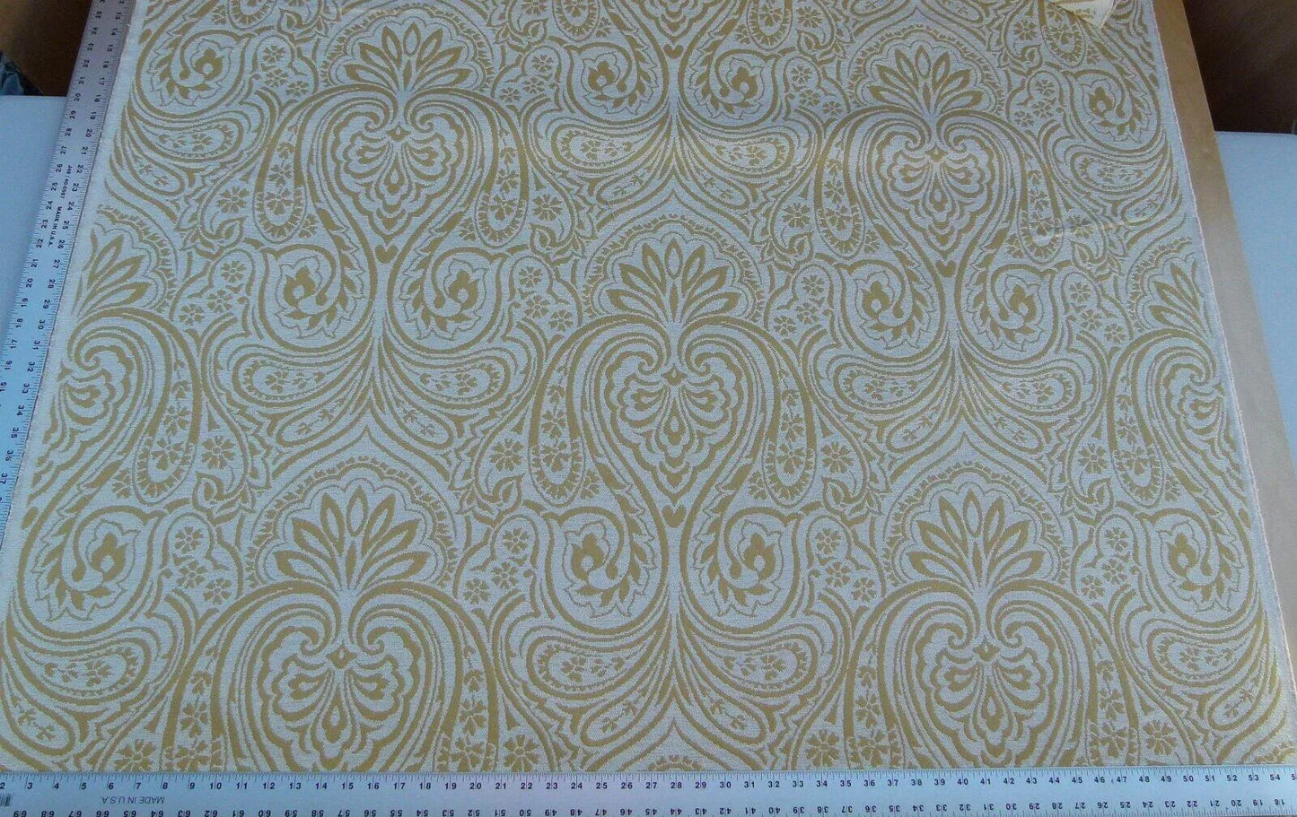 Scalamandre Rodinia Sunshine Yellow Gold White Organic Cotton Classic Damask Chenille Old World Weavers MSRP USD 168