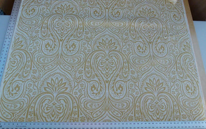 Scalamandre Rodinia Sunshine Yellow Gold White Organic Cotton Classic Damask Chenille Old World Weavers MSRP USD 168