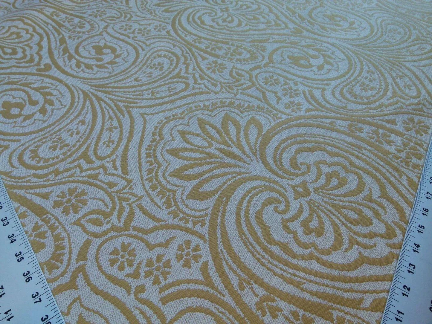 Scalamandre Rodinia Sunshine Yellow Gold White Organic Cotton Classic Damask Chenille Old World Weavers MSRP USD 168