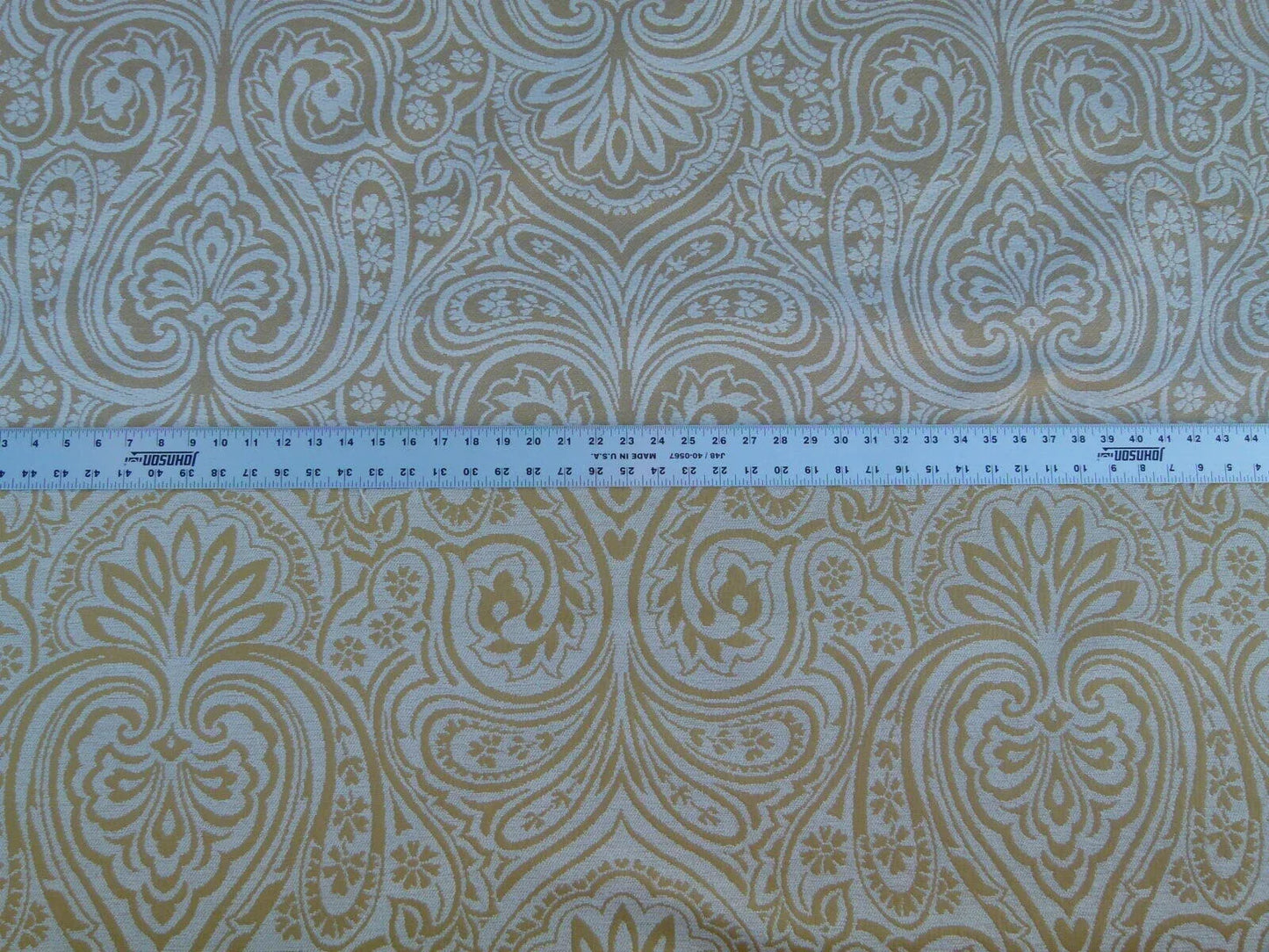 Scalamandre Rodinia Sunshine Yellow Gold White Organic Cotton Classic Damask Chenille Old World Weavers MSRP USD 168