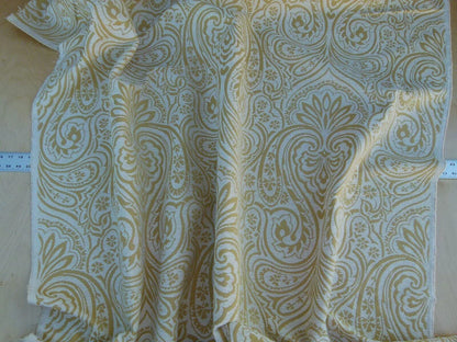 Scalamandre Rodinia Sunshine Yellow Gold White Organic Cotton Classic Damask Chenille Old World Weavers MSRP USD 168