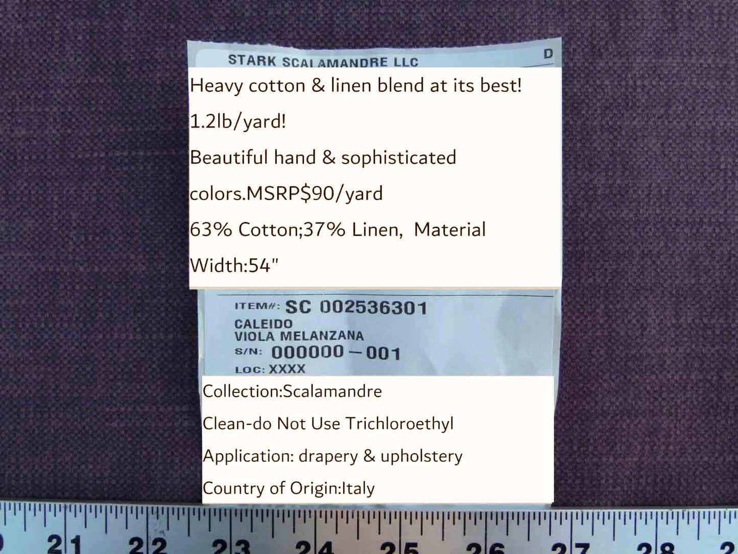 Scalamandre Caleido  Viola Melanzana Purple Aubergine Eggplant Cotton Linen  Old World Weavers Heavy MSRP USD 120/y