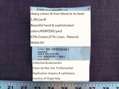 Scalamandre Caleido  Viola Melanzana Purple Aubergine Eggplant Cotton Linen  Old World Weavers Heavy MSRP USD 120/y