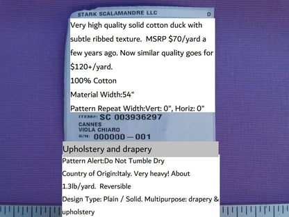 Scalamandre Cannes Viola Chiaro Purple Lavender Blue 100% Cotton Italy MSRP USD 120/Y