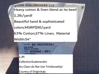 Scalamandre Caleido Rosa Antico  Cotton Linen  Old World Weavers Heavy MSRP USD 120/y