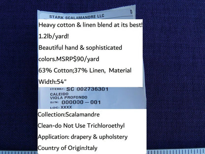 Scalamandre Caleido Viola Profondo Deep Purple Cotton Linen  Old World Weavers Heavy MSRP USD 120/y